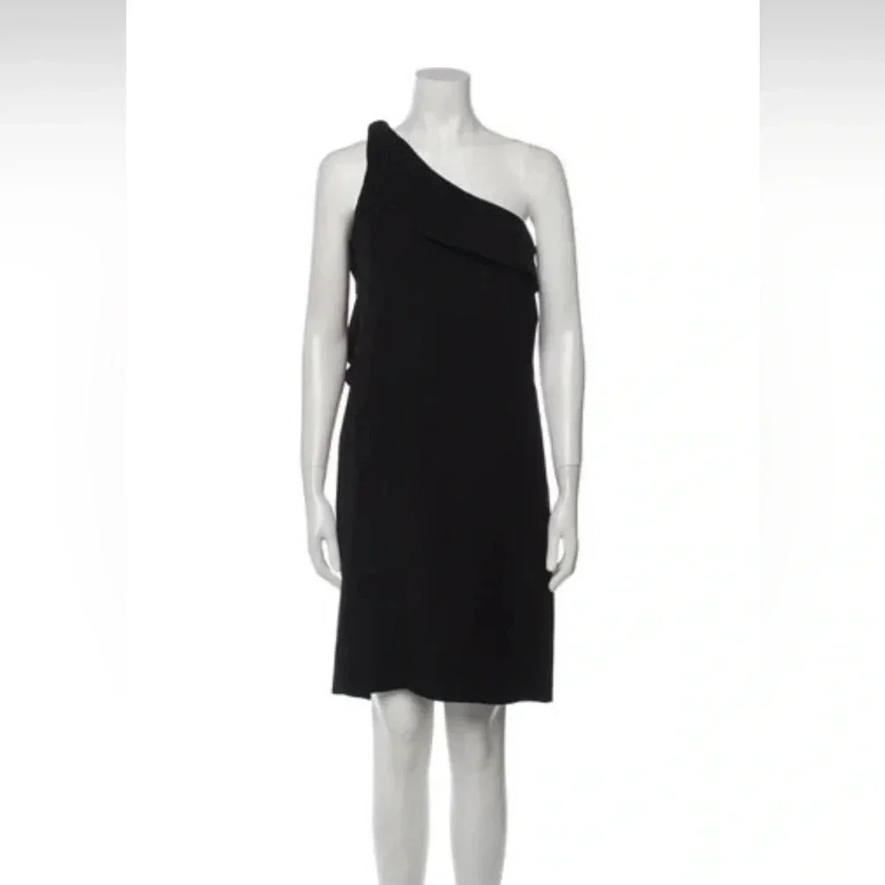 Armani Collezioni black silk one shoulder cocktail dress ruffle Size 6 - Picture 11 of 12